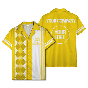 black white argyle stripes & custom logos golf hawaiian shirt