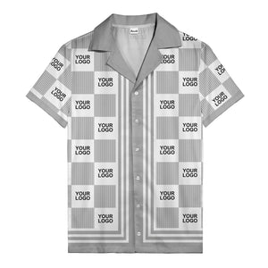 black white checkerboard barcode logo customizable hawaiian shirt