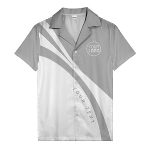 black white diagonal stripe hawaiian shirt with custom logo slot