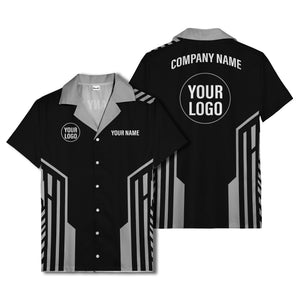 black white geometric stripe personalized logo circle hawaiian shirt