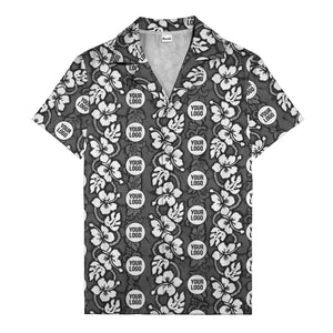 black & white hibiscus monstera custom logo hawaiian shirt for men