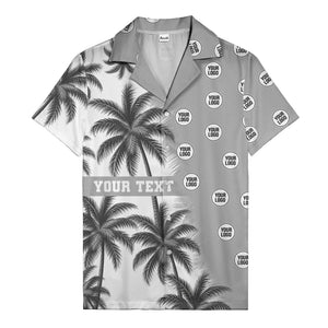 black & white palm tree repeat & custom logo hawaiian shirt for men