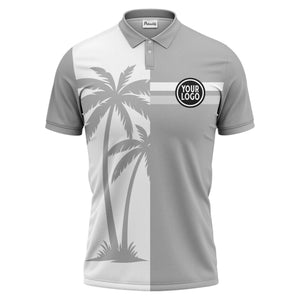 black white palm trees & stripes modern hawaiian polo shirt