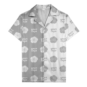 black white rose & custom logo repeat graphic hawaiian shirt