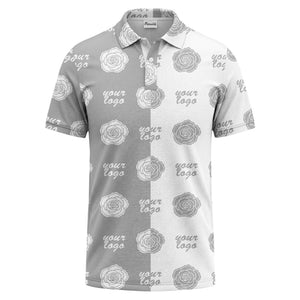 black white rose repeat custom logo monochrome polo shirt