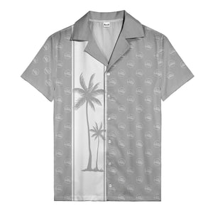 black white vertical palm trees & custom logo repeat hawaiian shirt