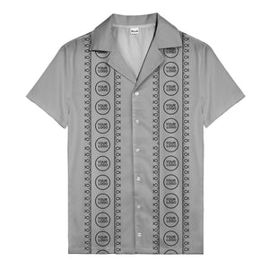 circular logo & fish symbols black hawaiian shirt for men