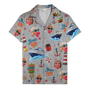 cruise ship faces & cocktail signs cartoon hawaiian shirt