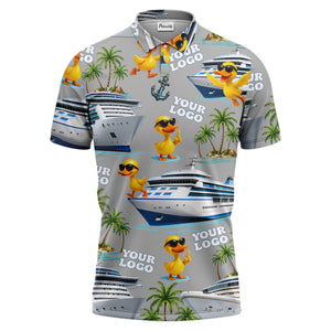 cruise ship & sunglasses ducks cartoon islands polo shirt for men