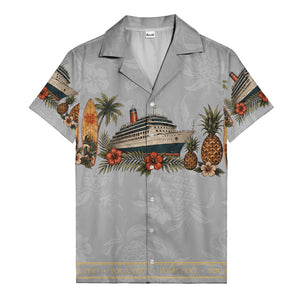 cruise ship surfboard pineapple palm hibiscus hawaiian shirt