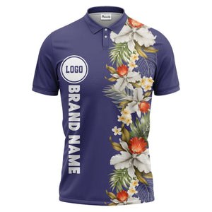custom color tropical floral polo shirt | orchid & plumeria exotic all-over print