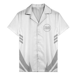 custom logo geometric stripes hawaiian shirt men's aloha button down