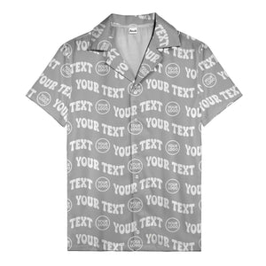 custom logo & repeat text black hawaiian shirt for men