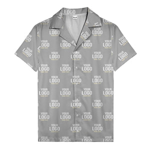 custom logo text repeat pattern black hawaiian shirt for men