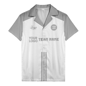 customizable black white bowling team logo & name hawaiian shirt for men