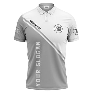 diagonal stripe & custom logo black white polo shirt for men
