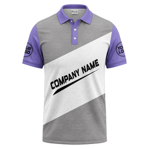diagonal stripe monogram logo gray white black corporate polo shirt