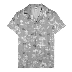 flamingo oasis black palm trees repeat pattern hawaiian shirt for men