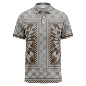 geometric palm leaves checkerboard border polo shirt