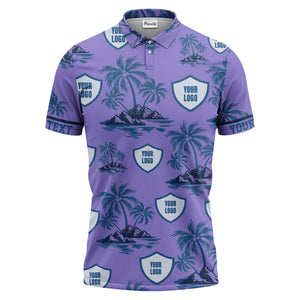 island oasis palm trees & shield logos navy blue tropical polo shirt
