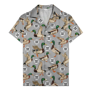 mallard ducks in flight hawaiian shirt with custom logo repeat pattern men's