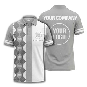 monochrome argyle diamond & custom logo polo shirt