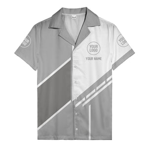 monochrome diagonal stripes & custom logo modern hawaiian shirt