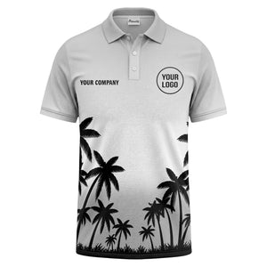 monochrome palm trees ombre gradient sky polo shirt for men