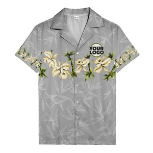 orchid & bamboo photoreal black hawaiian shirt