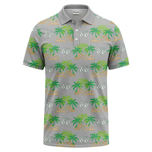 palm trees island scene repeat graphic polo shirt for men