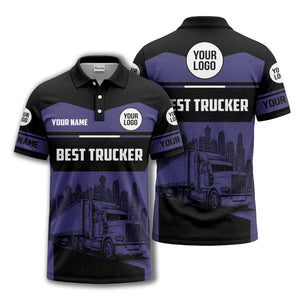 semi-truck cityscape graphic polo shirt for trucker pride