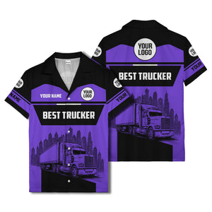 semi-truck cityscape hawaiian shirt for road-warrior professionals