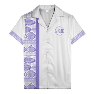 tribal fish & geometric border black white hawaiian shirt for men