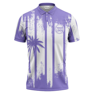 vertical striped palm trees grunge texture polo shirt for men