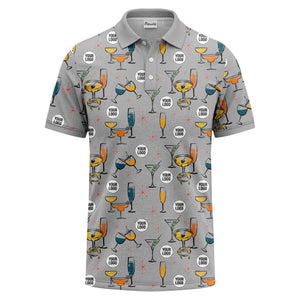 vintage illustrated martini & champagne glasses repeat polo shirt for men