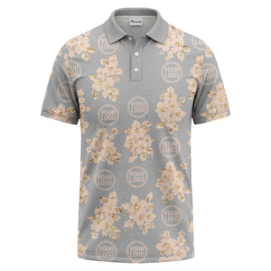 watercolor cherry blossom custom logo repeat polo shirt in black