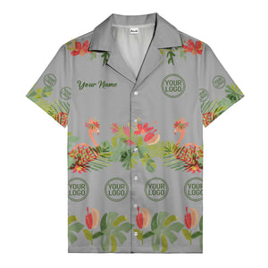 watercolor flamingo palm tropical flowers black hawaiian shirt