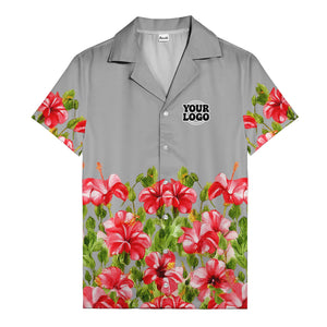 watercolor hibiscus & leaf aloha hawaiian shirt for men