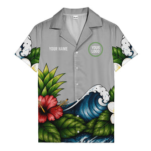 watercolor ocean waves hibiscus blooms palm leaf hawaiian shirt for men