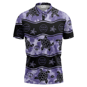 wavy band sea turtles starfish monochrome polo shirt for men