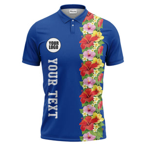 Tropical Floral Fiesta Red Pink Yellow Green Leaves Illustrated Summer Polo Shirt For Men