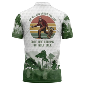 bigfoot golfing in the woods all over print polo shirt for golf lovers
