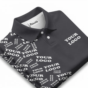 professional corporate logo typography repeating pattern polo shirt