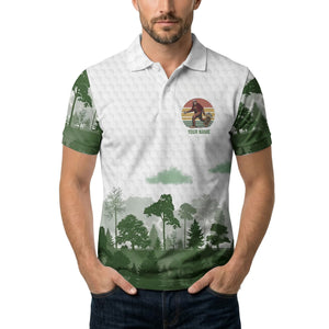 bigfoot golfing in the woods all over print polo shirt for golf lovers