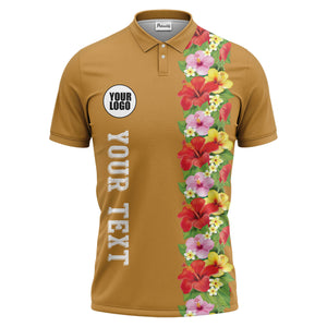 Tropical Floral Fiesta Red Pink Yellow Green Leaves Illustrated Summer Polo Shirt For Men