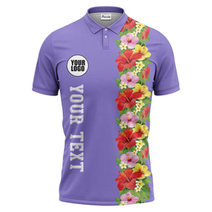 Tropical Floral Fiesta Red Pink Yellow Green Leaves Illustrated Summer Polo Shirt For Men