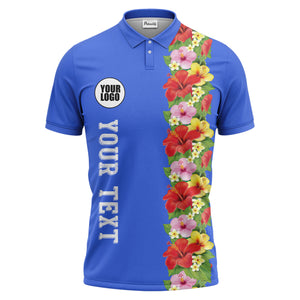Tropical Floral Fiesta Red Pink Yellow Green Leaves Illustrated Summer Polo Shirt For Men