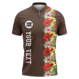 Tropical Floral Fiesta Red Pink Yellow Green Leaves Illustrated Summer Polo Shirt For Men