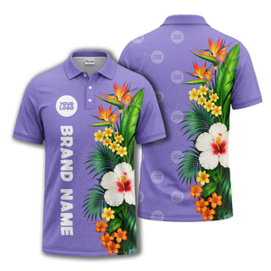 bird of paradise & hibiscus floral polo shirt for men