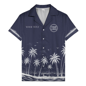 black and white palm trees & seagulls coastal scene hawaiian shirt